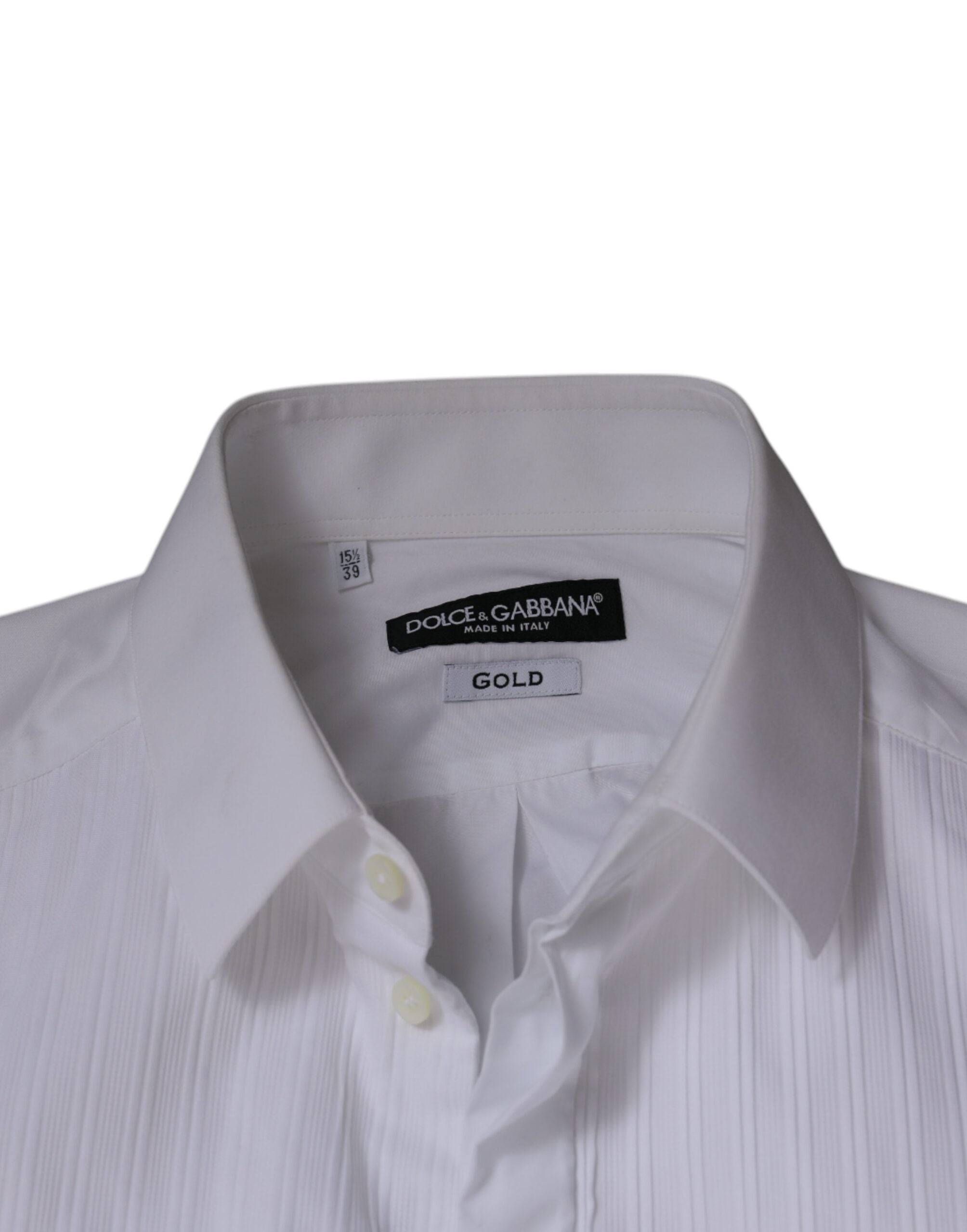 Dolce & Gabbana White Bib Cotton Poplin GOLD Men's Shirt